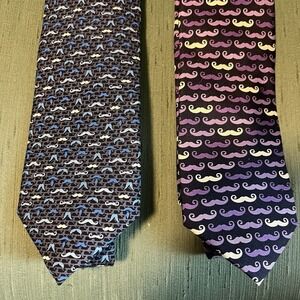 Mustache Silk Neck Ties Lot Of 2 Vineyard Vines & Jos A Bank Mustache Tie